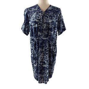 Whistles Poppy Zip Front Pearlized Blue Print Dress Size 8 Lyocell Blend Pockets